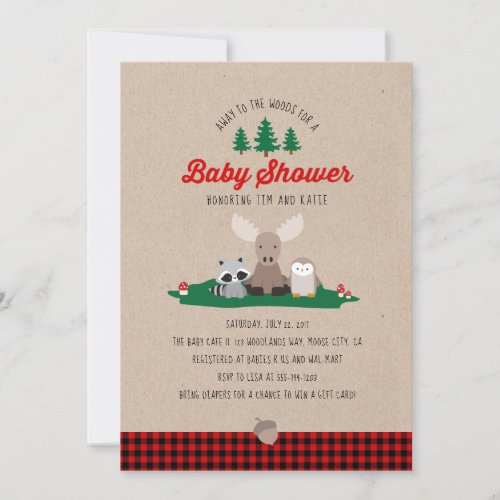 Lumberjack Baby Shower Woodland Animals Rustic Invitation