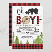 Lumberjack Baby Shower Woodland Bear Cub Plaid Boy Invitation (Front/Back)