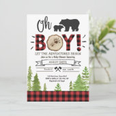Lumberjack Baby Shower Woodland Bear Cub Plaid Boy Invitation (Standing Front)