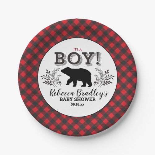 Lumberjack Bear Baby Boy Rustic Shower Plate