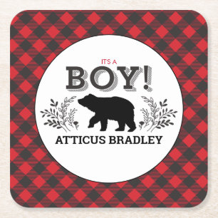 Lumberjack Bear Baby Boy Shower Coasters