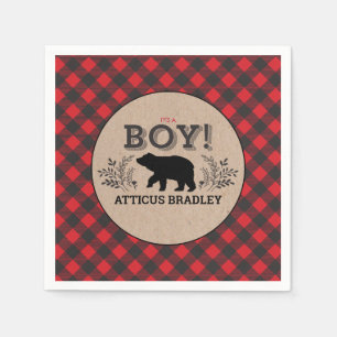 Lumberjack Bear Baby Boy Shower Napkin