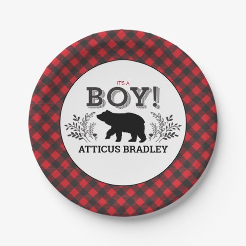 Lumberjack Bear Baby Boy Shower Plate