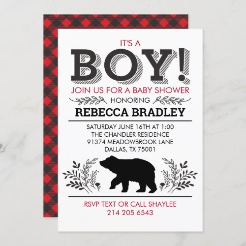 Lumberjack Bear Baby Shower Invitation