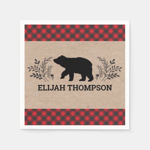 Lumberjack Bear Baby Shower Napkin