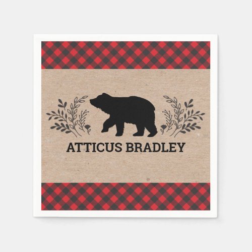 Lumberjack Bear Baby Shower Napkin