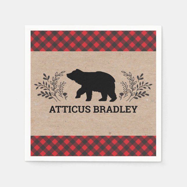 Lumberjack Bear Baby Shower Napkin (Front)