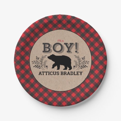 Lumberjack Bear Baby Shower Plate