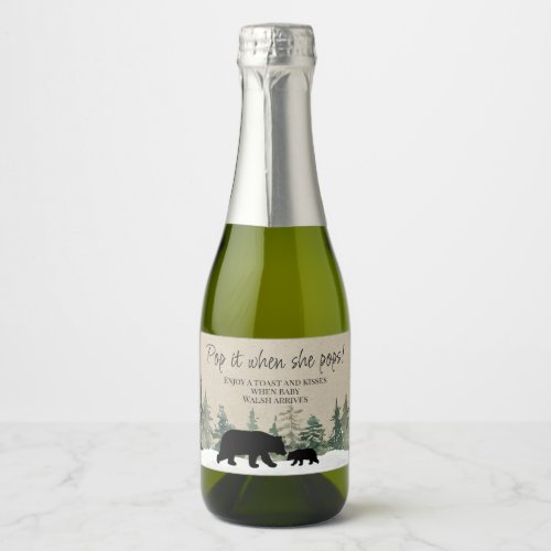 Lumberjack Bear Baby Shower Pop It Sparkling Wine  Sparkling Wine Label