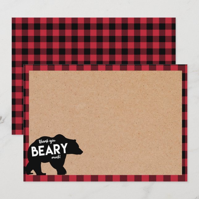 lumberjack bear baby shower thank you card (Front/Back)