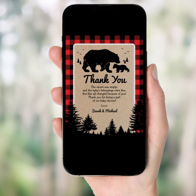 Lumberjack Bear Baby Shower Thank You Card (Front Digital)