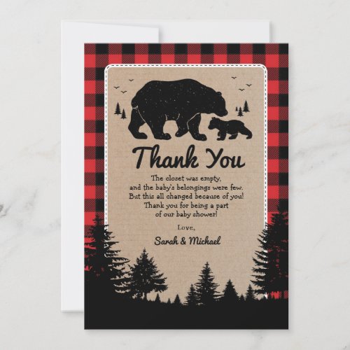 Lumberjack Bear Baby Shower Thank You Card