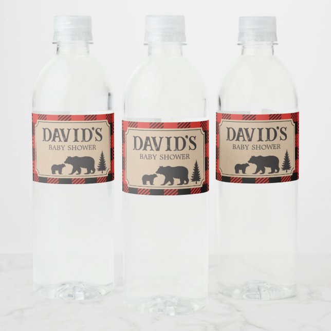 Lumberjack Bear Baby Shower  Water Bottle Label (Bottles)