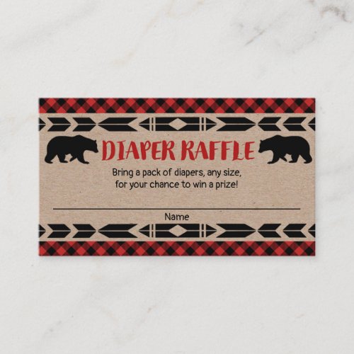 Lumberjack bear boy baby shower diaper raffle card