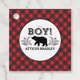 Lumberjack Bear Boy Baby Shower Favor Tags