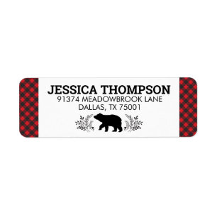 Lumberjack Bear Buffalo Plaid Address Label