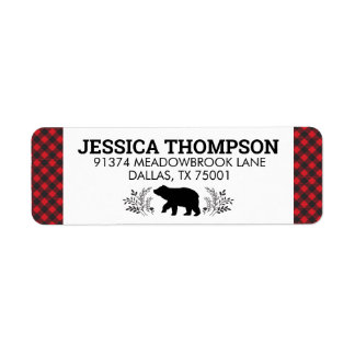 Lumberjack Bear Buffalo Plaid Address Label
