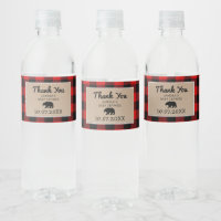 Lumberjack Bear Buffalo Plaid Baby Shower Favors Water Bottle Label