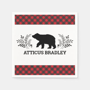 Lumberjack Bear Buffalo Plaid Baby Shower Napkin