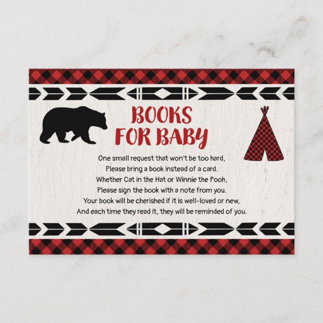 Lumberjack bear buffalo plaid books for baby enclosure card (Front)
