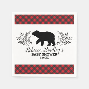 Lumberjack Bear Buffalo Plaid Boy Baby Shower Napkins