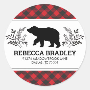 Lumberjack Bear Buffalo Plaid Return Address Classic Round Sticker