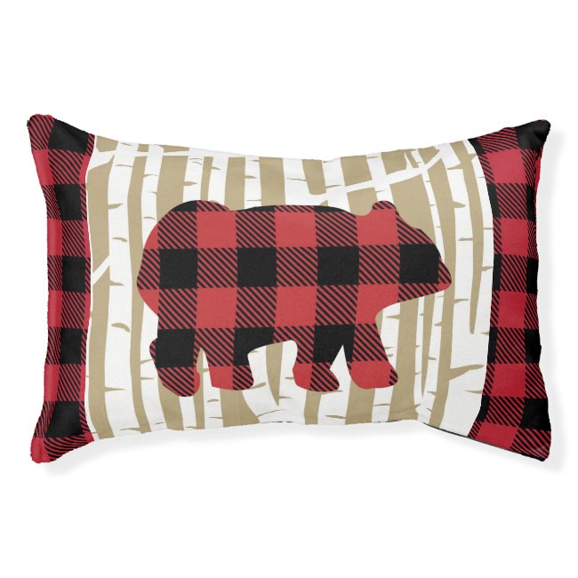 Lumberjack Bear Buffalo Plaid Rustic Dog Bed