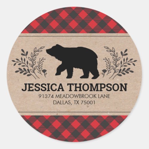 Lumberjack Bear Circle Return Address Sticker