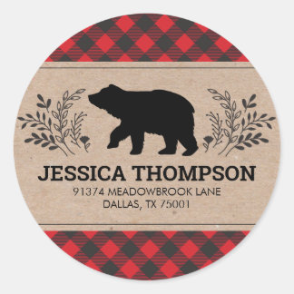 Lumberjack Bear Circle Return Address Sticker