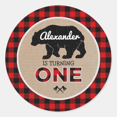 Lumberjack Bear Flannel Wild One 1st Birthday Classic Round Sticker