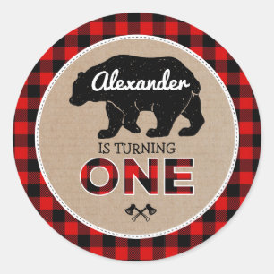 Lumberjack Bear Flannel Wild One 1st Birthday Classic Round Sticker