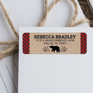Lumberjack Bear Kraft Plaid Address Label
