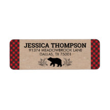 Lumberjack Bear Kraft Plaid Address Label