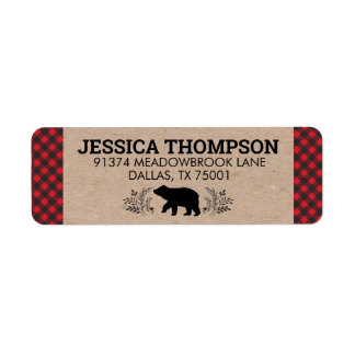 Lumberjack Bear Kraft Plaid Address Label