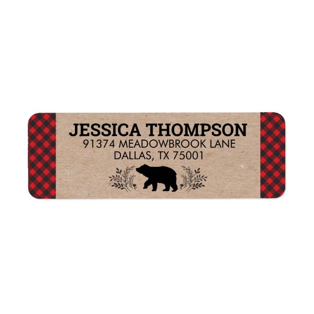 Lumberjack Bear Kraft Plaid Address Label (Front)
