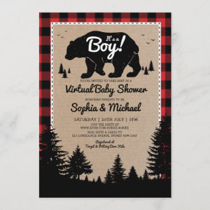 Lumberjack Bear Long Distance Virtual Baby Shower Invitation