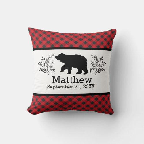 Lumberjack Bear Plaid Personalized Nursery Pillow