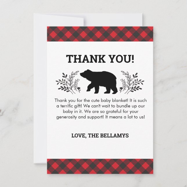 Lumberjack Bear Thank You Card (Front)