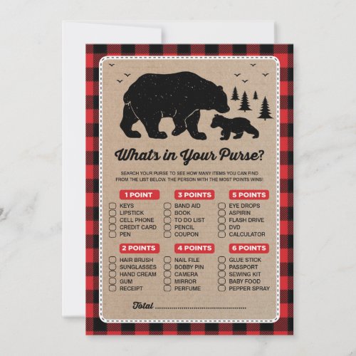 Lumberjack Bear Whats in Your Purse Game Card