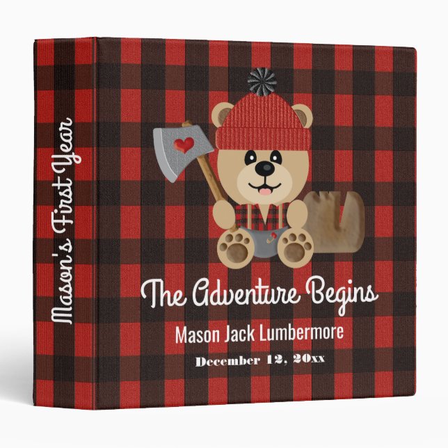 Lumberjack Bear Wilderness Baby's First Year Album Binder (Front/Spine)