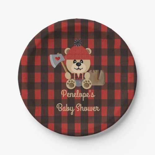 Lumberjack Bear Wilderness Theme Baby Shower Paper Plates