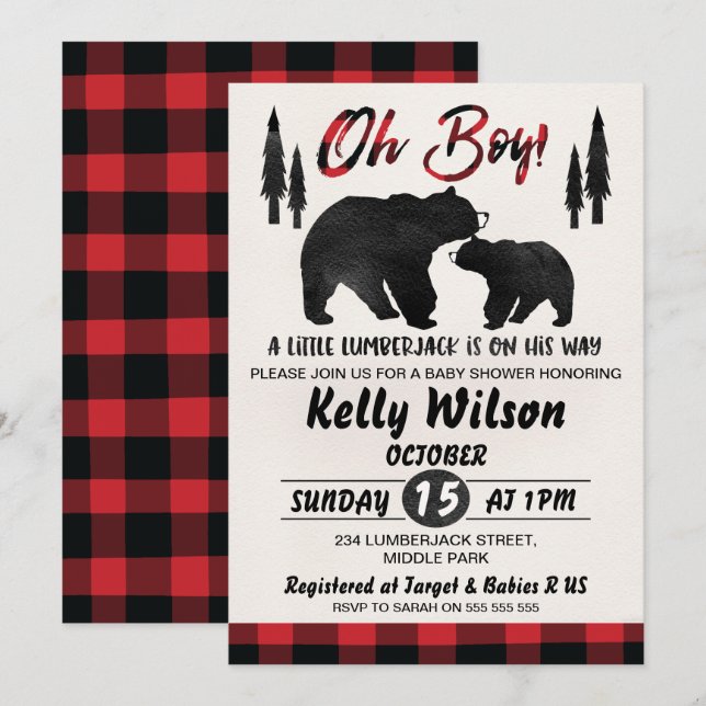 Lumberjack Bears Baby Shower Invitation (Front/Back)