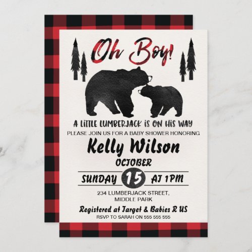 Lumberjack Bears Baby Shower Invitation