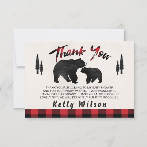 Lumberjack Bears Baby Shower Thank You Card