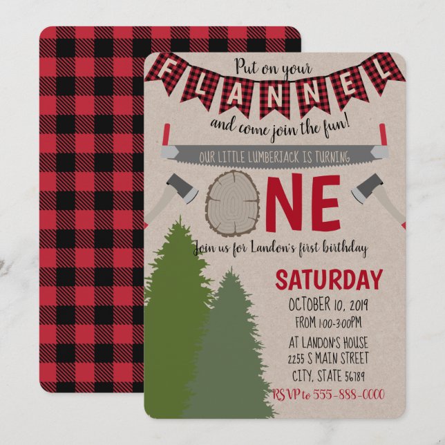 Lumberjack Birthday Invitation (Front/Back)