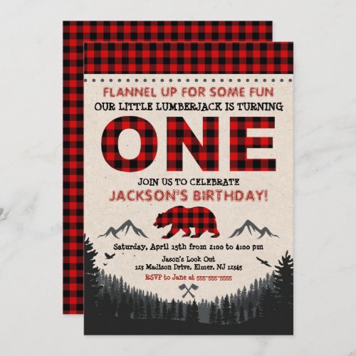Lumberjack Birthday Invitation Buffalo Plaid