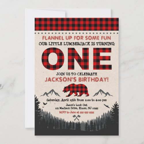 Lumberjack Birthday Invitation Buffalo Plaid