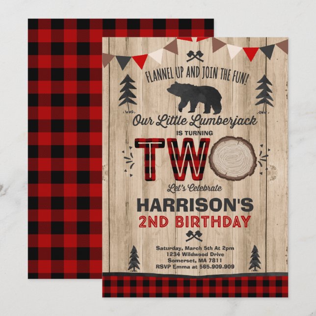 Lumberjack Birthday Invitation Lumberjack Party (Front/Back)