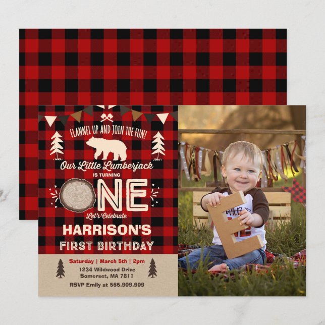 Lumberjack Birthday Invitation Lumberjack Party (Front/Back)