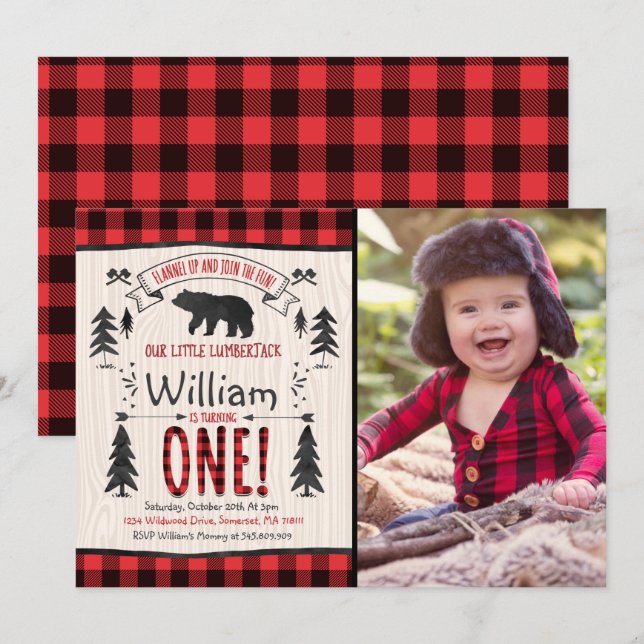 Lumberjack Birthday Invitation Lumberjack Party (Front/Back)